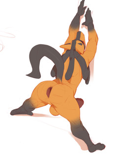 anthro anus black_body black_tail erection eyes_closed genitals gloves_(marking) humanoid_genitalia humanoid_penis leaning leaning_forward leg_markings male male_anthro markings nude orange_body penis perineum red_anus red_penis socks_(marking) solo standing tail darkgem nintendo pokemon generation_4_pokemon lucario pokemon_(species) colored_sketch hi_res sketch