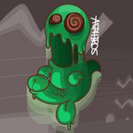 genitals green_body male not_furry penis presenting presenting_penis red_eyes simple_background solo spiral_eyes trail asph3ros geometry_dash ghost goo_creature spirit 1:1