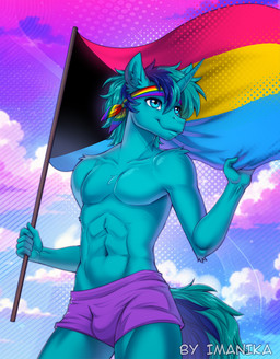 abs anthro biped clothed clothed_anthro clothed_male clothing cloud day fingers front_view fur hair horn male navel outside sky smile solo standing tail imanika mythology equid equine mammal mythological_creature mythological_equine unicorn 2026 digital_drawing_(artwork) digital_media_(artwork)