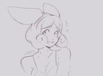 anthro bra breasts carol_(marshmallow-ears) cleavage clothed clothing ears_back female hair hair_swirl heart_symbol looking_at_viewer open_mouth pivoted_ears shy solo underwear marshmallow-ears lagomorph leporid mammal rabbit 2021 monochrome sketch watermark trans_(lore) trans_woman_(lore)