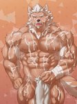 abs anthro biceps black_nose bodily_fluids cum cum_covered fangs fur genital_fluids male messy muscular muscular_anthro muscular_male nipples pecs red_eyes scar solo tan_body tan_fur teeth vein veiny_muscles white_body white_fur znone55 lifewonders tokyo_afterschool_summoners marchosias_(tas) canid canine canis demon mammal wolf 3:4 absurd_res hi_res