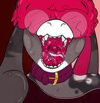 ambiguous_gender anthro bodily_fluids micro micro_vore mouth_shot open_mouth saliva teeth tongue uvula vore willing_pred willing_prey thatoddkoat bovid caprine goat goatkobold hybrid koat kobold mammal scalie hi_res