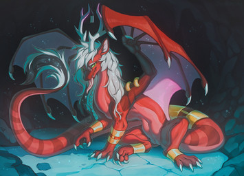 cave claws eyewear feet female feral fingers front_view fur genitals glasses hair horn looking_at_viewer sitting solo tail teeth toes tongue tongue_out vulva wings hioshiru mythology dragon furred_dragon furred_scalie mythological_creature mythological_scalie scalie 2026 digital_drawing_(artwork) digital_media_(artwork)