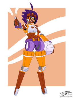 1_eye 5_fingers ahoge alternate_species ball black_sclera blush blush_stickers bottomwear brown_body clothing crop_top eyelashes female fingers footwear gesture hair hand_gesture holding_ball holding_object holding_volleyball knee_highs knee_socks legwear machine midriff navel not_furry open_mouth open_smile orange_eyes pseudo_clothing pseudo_hair purple_hair shirt short_hair shorts simple_background smile socks solo standing thumbs_up tomboy topwear volleyball_(ball) hardtones petra_(hardtones) android cyclops humanoid robot robot_humanoid 2026 3:4 hi_res signature