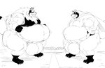 anthro balls big_balls cape clothing duel duo genitals grin huge_balls hyper hyper_balls hyper_genitalia male male/male mostly_nude overweight overweight_male rope showing_teeth slightly_chubby slightly_chubby_male smile tug_of_war reagan700 dai_(a-side) susumu_(a-side) canid canine mammal raccoon_dog tanuki hi_res monochrome