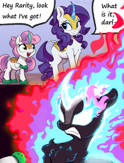 age_difference blue_eyes clothing dialogue eyelashes female feral footwear fur green_eyes hair hooves multicolored_hair older_female pink_hair pupils purple_hair quadruped size_difference smile speech_bubble tail text thick_thighs white_body younger_female rnghat crocs friendship_is_magic hasbro my_little_pony mythology rarity_(mlp) sweetie_belle_(mlp) dragon kirin kirin_(mlp) mythological_creature mythological_scalie scalie absurd_res comic english_text hi_res sibling_(lore) sister_(lore) sisters_(lore)