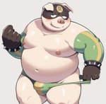 anthro belly big_belly blush bulge clothing kemono male mask moobs navel nipples overweight overweight_male solo underwear diru11 domestic_pig mammal suid suina sus_(pig) 2023 hi_res