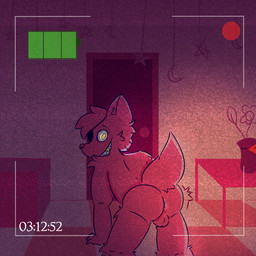 anthro anus backsack balls butt camera_view genitals gold_(metal) gold_tooth male red_body sharp_teeth solo teeth alexboom11 five_nights_at_freddy's scottgames foxy_(fnaf) canid canine fox mammal 1:1 2023 digital_media_(artwork) hi_res