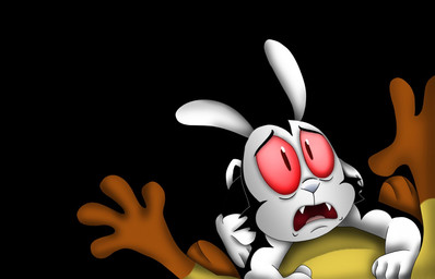 ambiguous_gender duo open_mouth red_eyes amegared bunnicula_(series) bunnicula chester_(bunnicula) domestic_cat felid feline felis lagomorph leporid mammal rabbit vampire