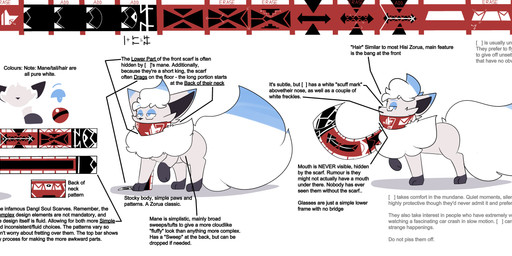 ambiguous_gender anomaly dipstick_ears dipstick_paws dipstick_tail ear_markings eyewear feral glasses markings multicolored_ears notebook scarf solo tail tail_markings text wearing_glasses thedangl nintendo pokemon .[_]_(thedangl) generation_8_pokemon hisuian_form hisuian_zorua pokemon_(species) regional_form_(pokemon) absurd_res colored digital_media_(artwork) english_text hi_res model_sheet