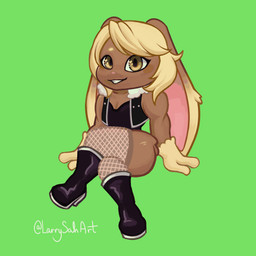 anthro blonde_hair bodysuit boots brown_body brown_fur clothing cropped_jacket ears_down femboy fishnet_clothing footwear front_view fur green_eyes hair male pivoted_ears shoes skinsuit solo thick_thighs tight_clothing yellow_body yellow_fur unknown_artist friday_night_funkin' cometbun lagomorph leporid mammal rabbit 1:1 absurd_res animated hi_res