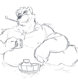 anthro clothed clothing eye_patch eyewear front_view grin hot_spring kemono looking_at_viewer male male_anthro musclegut muscular muscular_anthro muscular_male nipples nude_anthro nude_male onsen overweight overweight_male partially_submerged pose scar smile solo topless topless_anthro topless_male water miloslegacy the_spicy_ninja_scrolls gouki_(the_spicy_ninja_scrolls) bear mammal ursine absurd_res black_and_white digital_drawing_(artwork) digital_media_(artwork) half-length_portrait hatching_(art) hi_res monochrome portrait shaded simple_shading sketch