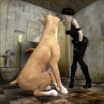 1:1 3d_(artwork) animal_genitalia animal_penis bestiality blonde_hair canid canine canine_genitalia canine_penis canis clothed clothing digital_media_(artwork) dirty domestic_dog duo erection female female_on_feral feral fully_clothed fur genitals great_dane hair hi_res human human_on_feral interspecies kissing knot male male/female male_on_human mammal mastiff molosser nude penis realistic_feral tan_body tan_fur vaesark