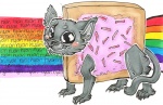 ambiguous_gender feral food looking_at_viewer quadruped rainbow rainbow_trail simple_background solo tail white_background unknown_artist nyan_cat_(copyright) pop-tarts nyan_cat domestic_cat felid feline felis food_creature hybrid mammal poptart_creature meme