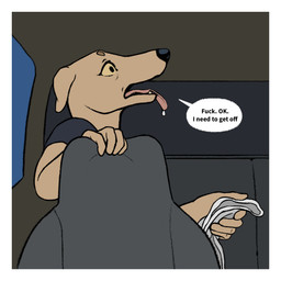 ambiguous_gender anthro aroused_face black_clothing black_shirt black_t-shirt black_topwear border car clothing dialogue fur grey_clothing grey_panties grey_underwear holding_clothing holding_object holding_panties holding_underwear inside_car inside_vehicle panties profanity shirt solo speech_bubble t-shirt tan_body tan_fur text topwear underwear vehicle white_border yellow_eyes oystr lily_(oystr) canid canine canis domestic_dog hunting_dog mammal sighthound 1:1 english_text hi_res