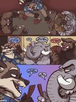 age_difference anthro brown_body brown_fur card clothed clothed_male clothing dialogue eyewear fur glasses grey_body grey_skin group inside male male/male mature_anthro mature_male musclegut muscular nipple_piercing nipple_ring nipples overweight overweight_anthro overweight_male partially_clothed piercing playing_card poker poker_chip ring_piercing speech_bubble tail tattoo text nanoff alfonso_(nanoff) horacio_(nanoff) suarez_(nanoff) walter_rossi_(nanoff) elephant elephantid hyena mammal proboscidean procyonid raccoon suid suine sus_(pig) wild_boar comic english_text hi_res