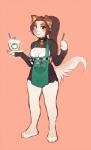 apron barista breasts cleavage cleavage_cutout clothed clothing collar cutout female keyhole_turtleneck looking_at_viewer simple_background solo standing sweater tan_background topwear turtleneck waitress_(artist) starbucks lexie canid canine canis domestic_dog mammal digital_media_(artwork)