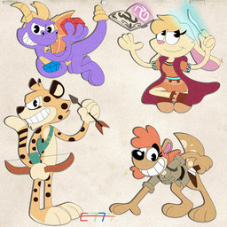 anthro female male rubberhose e777 activision mythology spyro_the_dragon bianca_(spyro) hunter_(spyro) sheila_(spyro) spyro cheetah dragon felid feline kangaroo lagomorph leporid macropod mammal marsupial mythological_creature mythological_scalie rabbit scalie video_games 1:1 absurd_res hi_res