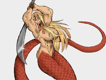 abs apode areola big_breasts breasts brown_areola brown_nipples female forked_tongue grey_background hair holding_melee_weapon holding_object holding_sword holding_weapon huge_breasts humanoid_pointy_ears legless long_hair long_tongue melee_weapon muscular muscular_female navel nipples nude pink_eyes pointy_ears red_body red_scales scales serpentine simple_background snaggle_tooth solo split_form sword tan_body tan_skin tattoo tongue tongue_out weapon wide_hips devil_draenor animal_humanoid draconcopode humanoid lamia reptile reptile_humanoid scalie scalie_humanoid snake snake_humanoid hi_res