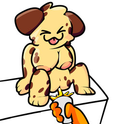 :3 >_< anthro bodily_fluids breasts drinking drinking_urine eyes_closed female fur furniture genital_fluids genitals markings nipples nude on_table paws peeing peeing_into_cup sitting sitting_on_table solo spots spotted_body spotted_fur table urine urine_in_mouth vulva watersports camerathey taco_(camerathey) canid canine mammal 1:1 low_res