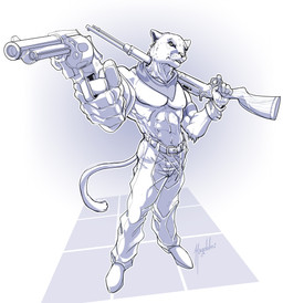 abs anthro athletic boots clothing cowboy cowboy_boots cowboy_outfit footwear gun handgun kerchief male pose ranged_weapon revolver rifle shoes solo tail weapon magolobo ricius_teck cougar felid feline mammal absurd_res hi_res pinup