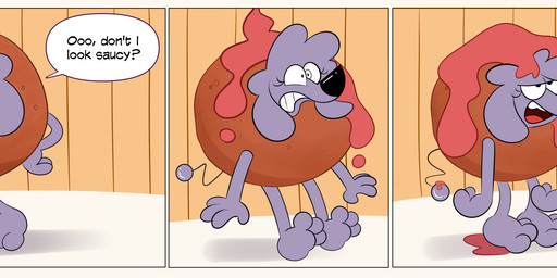 anthro clothing costume drenched female food food_costume meatball meatball_costume solo janey_poodle janey_the_poodle canid canine canis domestic_dog mammal poodle absurd_res hi_res