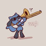 ambiguous_gender anthro brass_instrument dot_eyes emanata grey_background holding_object musical_instrument musical_note musical_symbol playing_music shadow simple_background solo standing symbol trombone wind_instrument advos nintendo pokemon generation_4_pokemon pokemon_(species) riolu 1:1 2023