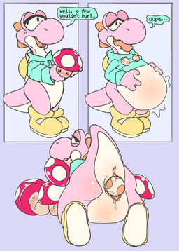 ambiguous_gender anus before_and_after belly belly_blush belly_expansion big_belly big_clitoris blush body_blush clitoris clothing digestion_implied eating egg egg_transformation expansion feederism female feral fungus genitals hole_(anatomy) hoodie mass_vore multiple_prey mushroom non-mammal_vulva object_in_mouth object_vore objectum open_mouth oviposition solo super_mushroom tail tailbutt tongue tongue_out topwear vore vulva claustrophile mario_bros nintendo mushie pink_yoshi yoshi absurd_res comic hi_res