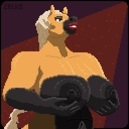 anthro big_breasts blonde_hair blue_eyes breast_grab breasts female hair hand_on_breast hand_on_own_breast lipstick makeup presenting presenting_breasts solo conditional_dnp zelkothezeeb hazel_(zelkothezeeb) equid equine horse mammal digital_media_(artwork) hi_res pixel_(artwork)