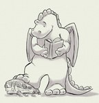 anthro book bookmobile crushed_vehicle holding_book holding_object library macro_anthro male shadow solo standing vehicle sneakingsuspicion mythology dragon mythological_creature mythological_scalie scalie graphite_(artwork) greyscale hi_res monochrome traditional_media_(artwork)