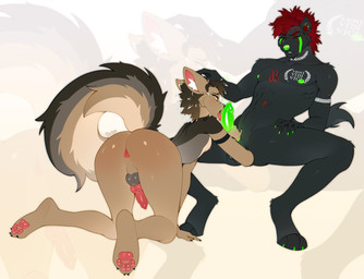 all_fours animal_genitalia animal_penis anthro anus balls blush brown_hair butt canine_genitalia canine_penis chest_scar duo erection eye_scar facial_scar fur genitals green_nipples green_nose green_penis hair hand_on_another's_head holding_another's_penis holding_penis knot knotted_penis licking looking_at_another looking_pleasured male male/male multicolored_body multicolored_fur nipples nude oral pawpads paws penile penis penis_lick rear_view red_hair scar sex short_hair simple_background sitting soft_abs spread_legs spreading tail tattoo tongue yellow_eyes batya canid canine hyena mammal 2023 colored digital_drawing_(artwork) digital_media_(artwork)