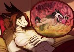 anthro anthro_on_anthro anthro_penetrated anthro_penetrating anthro_penetrating_anthro barbell_piercing bed black_body black_fur bodily_fluids brown_body brown_hair brown_scales circular_barbell_piercing ear_piercing ear_ring eyes_closed facial_piercing female female_penetrated french_kissing fur furniture green_eyes grey_body grey_fur group hair inside_stomach internal kissing long_hair lying male male/female male_penetrating male_penetrating_female mouth_closed narrowed_eyes nipples nose_piercing nude on_back on_bed open_mouth penetration penile penile_penetration penis_in_vagina piercing pink_hair pink_nipples ring_piercing saliva saliva_string scales septum_circular_barbell septum_piercing sex stomach_acid tan_body tan_fur trio vaginal vaginal_penetration vore white_body white_fur white_scales acidic mythology canid canine dragon hybrid lagomorph leporid mammal mythological_creature mythological_scalie rabbit scalie sergal