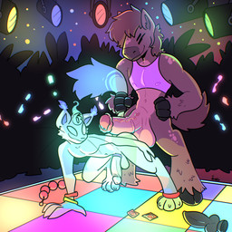 accessory anal_beads animal_dildo animal_genitalia animal_penis animal_sex_toy anthro balls bedroom_eyes big_balls big_penis bottomless bottomless_anthro bottomless_male brown_body brown_fur brown_hair butt canine_dildo cheek_tuft chest_tuft clothed clothing cock_ring condom crop_top dance_floor dancing dildo duo ectoplasm equine_genitalia equine_penis erection eyes_closed facial_tuft femboy fur genitals glowstick glowstick_bracelet grinding grinding_on_penis hair half-closed_eyes hooves huge_balls huge_penis humanoid_genitalia humanoid_penis imminent_anal imminent_sex inviting jewelry male male/male muscle_tone muscular muscular_anthro muscular_male narrowed_eyes nightclub pecs penis penis_accessory penis_jewelry seductive sex_toy sexual_barrier_device shirt smile smirk smug smug_face tail tail_grab topwear translucent translucent_body tuft vein veiny_penis xing1 domestic_cat equid equine felid feline felis ghost horse mammal spirit 1:1 absurd_res hi_res