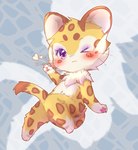 abstract_background anthro female one_eye_closed purple_eyes smile solo wink deaic kirby_(series) nintendo clawroline felid leopard mammal pantherine 2022 full-length_portrait portrait