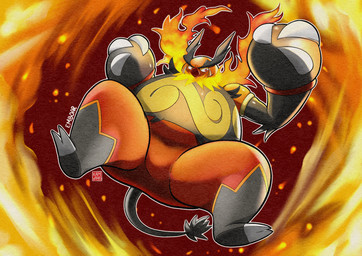anthro belly big_belly biped black_body fire kemono male orange_body overweight overweight_male solo kamui_shirow nintendo pokemon emboar generation_5_pokemon pokemon_(species) 2025 absurd_res hi_res