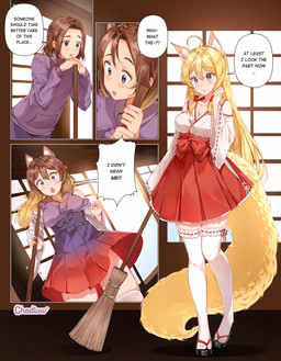 asian_clothing blonde_hair blush breast_growth breasts broom brown_hair cleaning_tool clothing dialogue east_asian_clothing female footwear gender_transformation growth hair holding_broom holding_cleaning_tool holding_object hoodie human_to_humanoid inside japanese_clothing legwear male miko_outfit mtf_transformation open_mouth pink_eyes purple_clothing purple_hoodie purple_topwear sandals shoes solo species_transformation standing stockings surprised tail tail_growth text topwear transformation transformation_sequence chadtow-z animal_humanoid canid canid_humanoid canine canine_humanoid fox_humanoid human humanoid mammal mammal_humanoid 2024 comic digital_media_(artwork) english_text hi_res