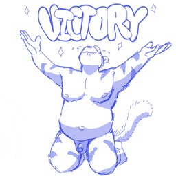 anthro balls baseball_cap bodily_fluids clothing crying flaccid fuzzy fuzzy_tail genitals hat headgear headwear kneeling male navel nipples nude penis raised_arms slightly_chubby smile solo sparkles stripes tail tears tears_of_joy teeth text p_rindustries osmond_(p_rindustries) domestic_cat felid feline felis mammal 1:1 hi_res monochrome