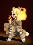 anthro clothed clothing fire fully_clothed fur grey_body grey_fur hair light magic_user red_eyes standing white_body white_fur white_hair yellow_body yellow_fur jupiter_europe arcanis_(hahaluckyme) calico_cat domestic_cat felid feline felis mammal hi_res lighting