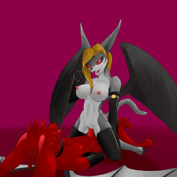 anthro armwear bat_wings bdsm black_body black_feathers bondage bound breasts brown_hair chest_tuft clitoris clothing collar cowgirl_position duo elbow_gloves erection feathered_wings feathers female female_on_top female_penetrated from_front_position fur genitals gloves grey_body grey_fur grin hair hands_behind_back handwear horn leash leggings legwear male male/female male_on_bottom male_penetrating male_penetrating_female membrane_(anatomy) membranous_wings nipples on_bottom on_top open_mouth penetration penile penile_penetration penis penis_in_vagina red_body red_eyes red_fur red_hair red_sclera sex smile submissive submissive_male tuft vaginal vaginal_penetration vein veiny_penis vulva wings oobaneko a_story_with_a_known_end clementine_(aswake) jonty canid canine demon felid mammal vampire 1:1 2017 digital_media_(artwork) hi_res