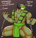 angry anthro barazoku bottomwear bound chain chained clothing dialogue faceplate imminent_rape imminent_sex loincloth male muscular muscular_male muscular_thighs solo text oni_draws mortal_kombat netherrealm_studios reptile_(mortal_kombat) reptile saurian_(mortal_kombat) scalie english_text hi_res