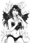 2024 5_fingers bat_wings blush breasts clothing demon ears_up fangs female fingers fire front_view halloween hi_res holidays humanoid looking_at_viewer membrane_(anatomy) membranous_wings navel portrait smile snowsnow11 solo spread_wings standing succubus teeth three-quarter_portrait wings