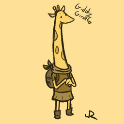 adventurer ambiguous_gender anthro backpack bottomwear clothing pensive skirt solo timid wurzzie giraffe giraffid mammal 1:1 monochrome