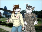 air_force aircraft airplane anthro clothed clothing duo eyewear female fully_clothed glasses male photo_background romantic romantic_couple uniform vehicle cockiestspaniel canid canine canis mammal wolf 4:3 photography_(artwork)