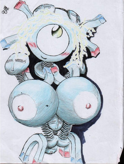 1_eye alternate_species big_breasts blush breasts electrical_hair electricity female huge_breasts humanoidized metal nipples non-mammal_breasts non-mammal_nipples not_furry pseudo_hair smile solo bludgeon nintendo pokemon cyclops generation_1_pokemon humanoid magneton pokemon_(species)