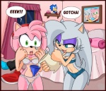 amy_rose anthro bed bedroom bra breasts clothing dialogue doll duo english_text eulipotyphlan fan_character female flower funnel furniture genitals hedgehog inside mammal panties photo pitcher plant prank pussy rose_(flower) scarletopalite sega sonic_the_hedgehog_(series) source_request surprise text underwear venus_the_hedgehog water wet wet_clothing wet_panties wet_underwear