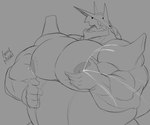 anthro bodily_fluids lactating male male_lactation musclegut muscular muscular_anthro muscular_male nipples pec_milking pec_squeeze pecs projectile_lactation solo yongdasom nintendo pokemon aggron generation_3_pokemon pokemon_(species) 2023 hi_res monochrome signature sketch