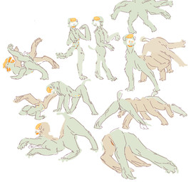 anus clone duo female feral genitals green_body simple_background vulva white_background 2n2n monster hi_res sketch sketch_page