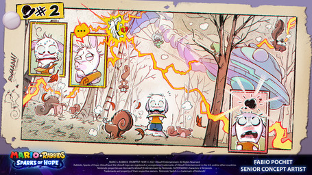 ambiguous_feral ambiguous_gender anthro armor blue_clothing blue_overalls bodily_fluids broken_heart brown_body brown_fur brown_tail buckteeth clothed clothed_anthro clothed_male clothing cloud copyright_symbol covering covering_mouth curling_tail derp_eyes ears_down electricity ellipsis falling falling_leaves feral forest fur grass green_spacesuit group headgear helmet holding_object holding_paper horn in_ground leaf lightning looking_up male midair motion_lines multicolored_body navel nervous nervous_sweat noseless number outside overalls paper parachute parachuting pink_body pink_inner_ear pink_skin pink_tongue pivoted_ears plant reading_paper smoke spacecraft spacesuit speech_bubble sweat symbol tail teeth text title tongue tree two_tone_body vehicle white_body white_fur worried_look x_navel fabio_pochet mario_plus_rabbids_sparks_of_hope mythology nintendo raving_rabbids rayman_(series) ubisoft t.s._woodrow equid equine lagomorph mammal mythological_creature mythological_equine rabbid rodent sciurid tree_squirrel unicorn 16:9 2023 4k absurd_res artist_name chromatic_aberration colored crossover digital_drawing_(artwork) digital_media_(artwork) english_description english_text hi_res multiple_scenes official_art shaded widescreen