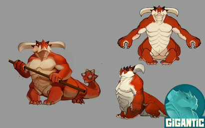 empty_eyes horn male muscular muscular_male muscular_taur nude pecs red_body red_scales scales simple_background solo tail unknown_artist gigantic mythology charnok_(gigantic) dragon dragon_taur mythological_creature mythological_scalie scalie taur concept_art official_art source_request