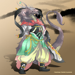 anthro armor axe clenched_teeth frown fur grey_body grey_fur looking_at_viewer male melee_weapon solo tail teeth warrior weapon whiskers gompriest asian_mythology east_asian_mythology mythology dragon eastern_dragon mythological_creature mythological_scalie scalie 1:1 2013